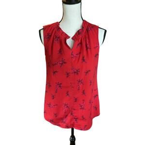 CAbi Sleeveless Blouse, Ruffle Collar, Red Floral, sz S/M